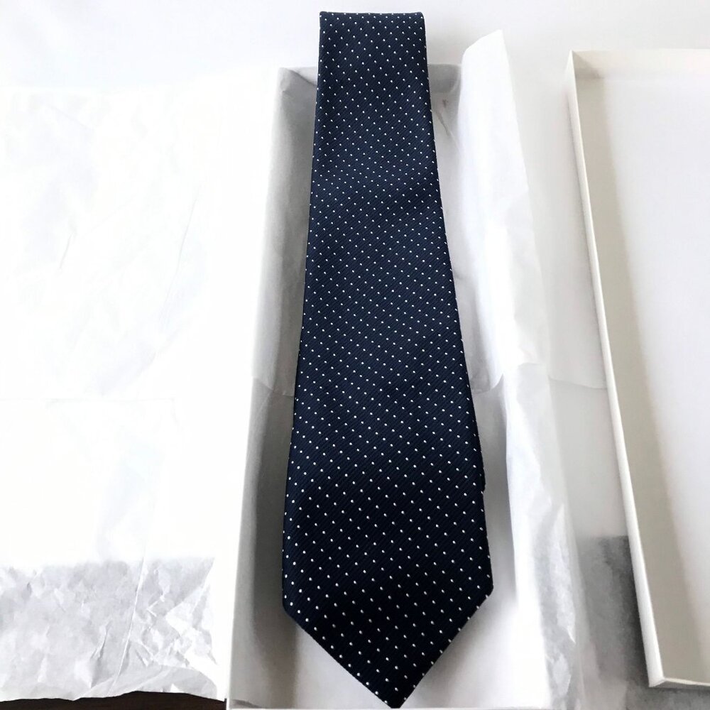 Vintage Hardy Amies Men's Necktie London All Silk Navy White Polka Dot Pattern